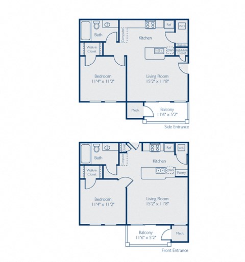 Floor plan for 1 bed, 1 bath, 600 sqft